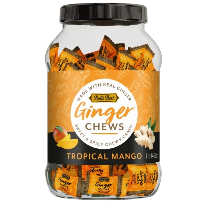 Balis Spicy and Sweet Ginger Chews 16oz Jar (Tropical Mango)