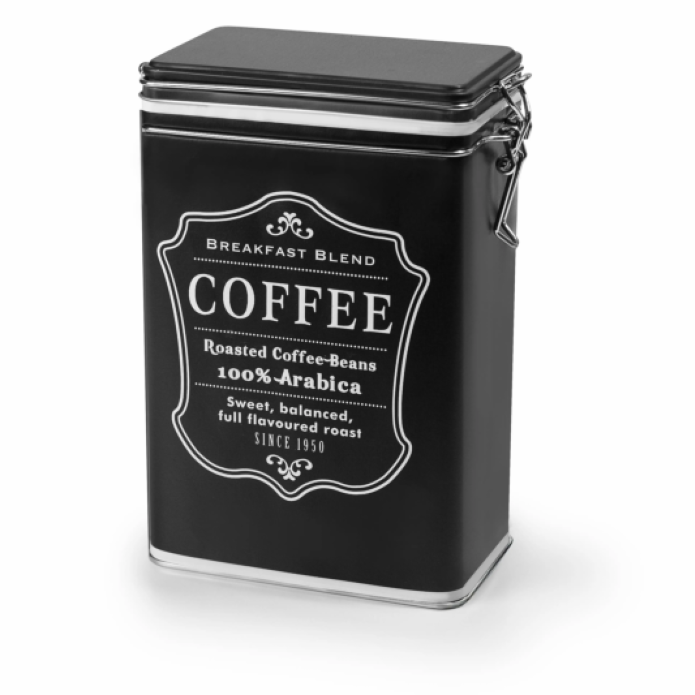 Black Retro Square COFFEE Canister With Airtight Clamp Lid