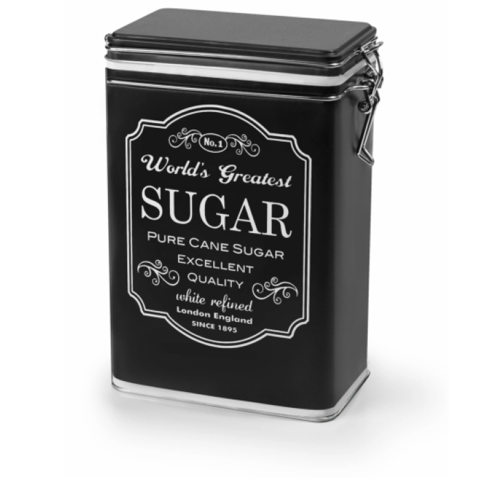 Black Retro Square SUGAR Canister With Airtight Clamp Lid
