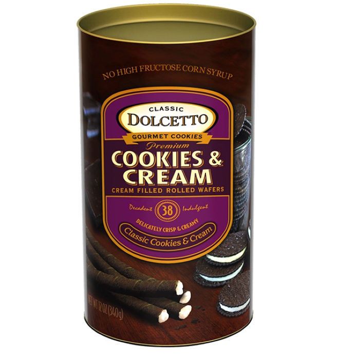 Dolcetto Cookies and Wafer Rolls 12oz Canister (Cookies Cream)