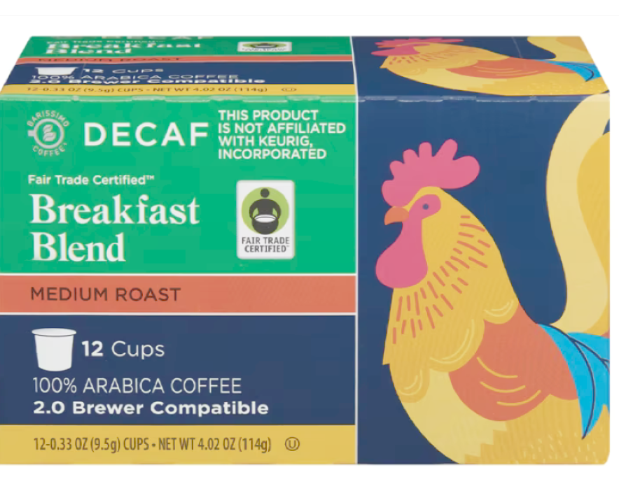 Barissimo Breakfast Blend DECAF Coffee Pods 12kcups(Medium Roast)