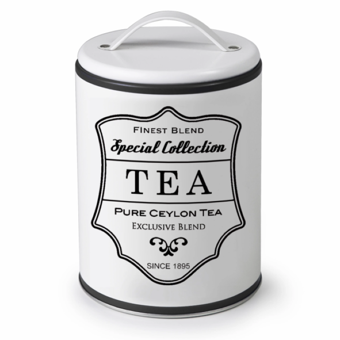 White TEA Canister With Lid and Handle