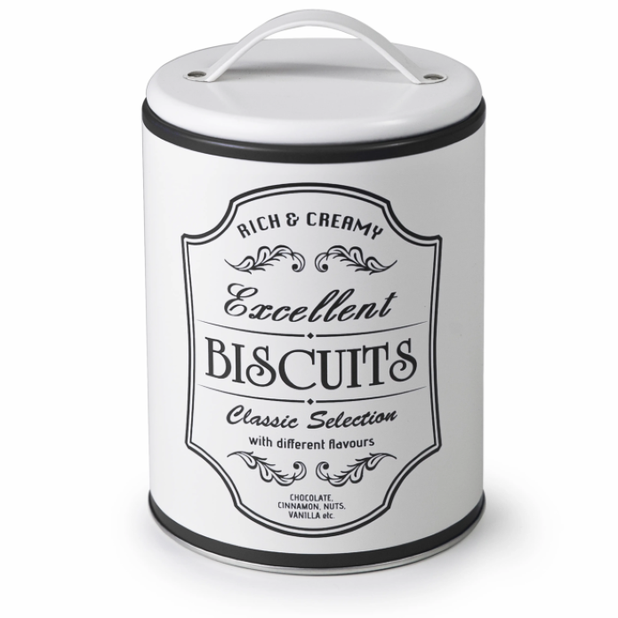 White BISCUIT Canister With Lid and Handle
