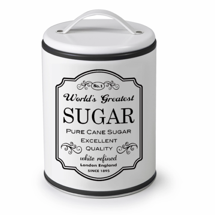 White SUGAR Canister With Lid and Handle