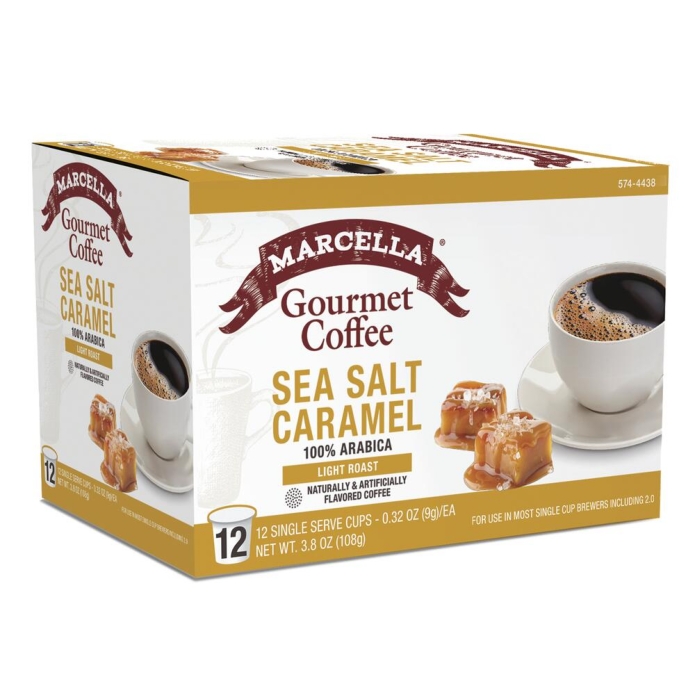 Marcella Gourmet Sea Salt Caramel Coffee Pods 12Kcups ( Light Roast)