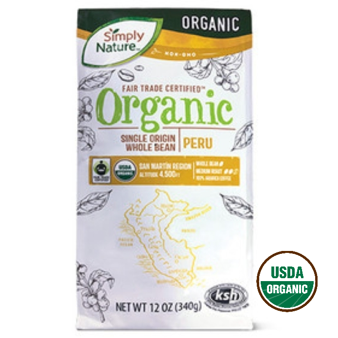 Simply Nature Peru Organic Whole Bean Coffee 12oz (Medium Roast) Simply Nature Peru Organic Whole Bean Coffee 12oz (Medium Roast)