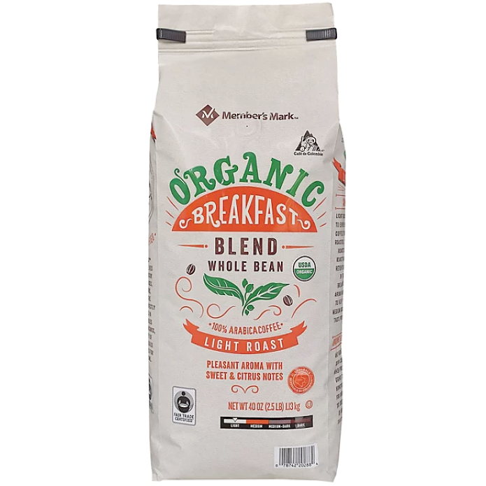 MM Organic Breakfast Blend Whole Bean Coffee 40oz (Light Roast)