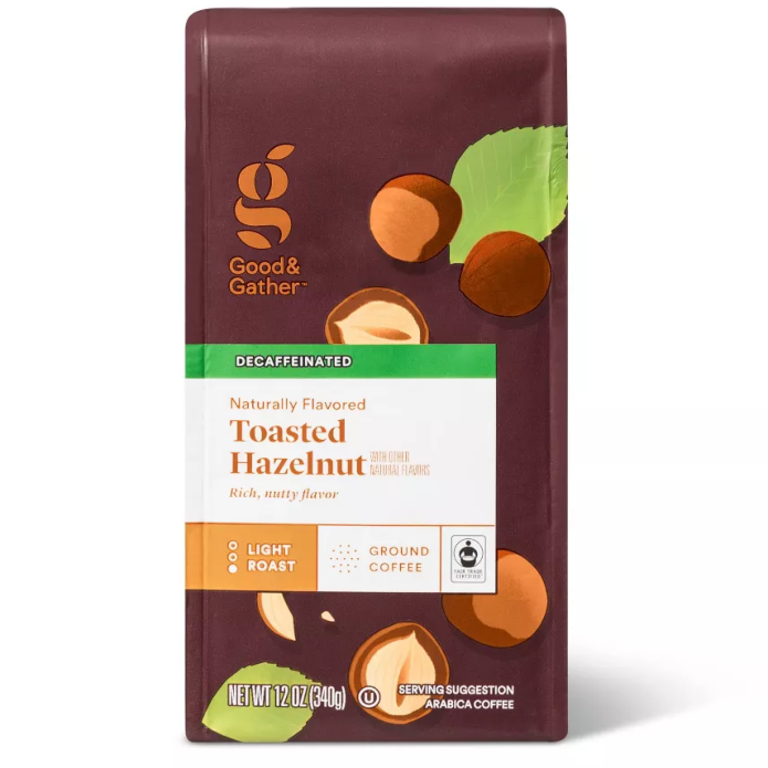 Toasted Hazelnut Flavored DECAF Bagged  Ground Coffee 12oz (Light Roast)