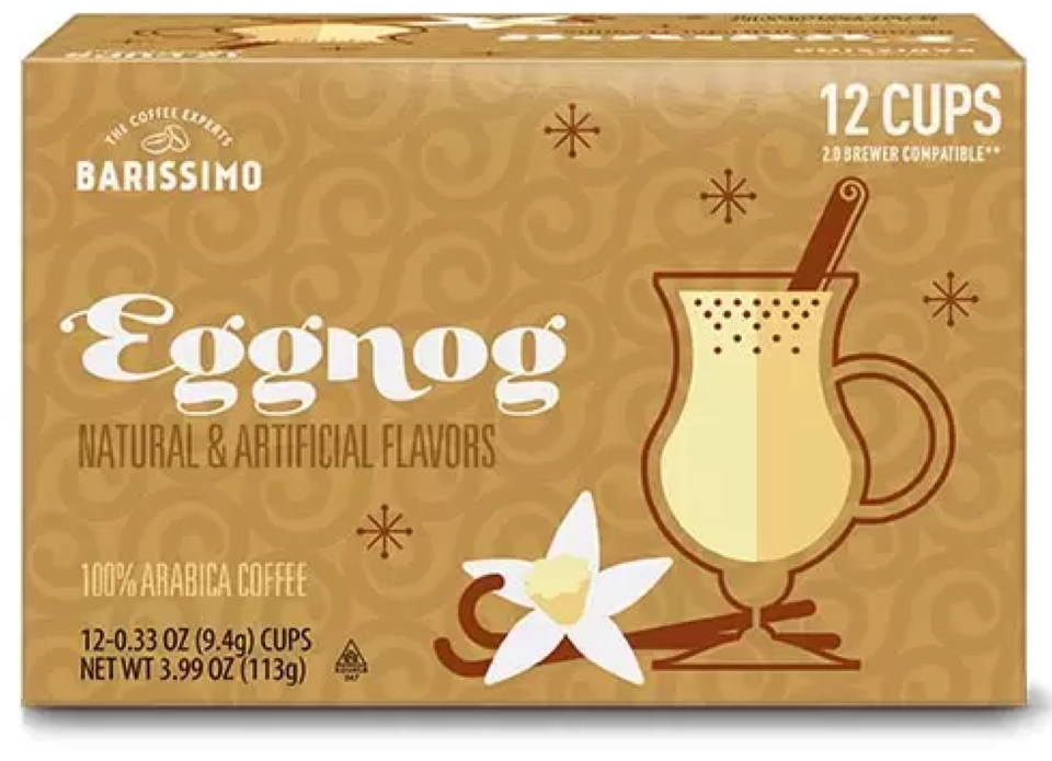 Barissimo EGGNOG Flavored Coffee  Pods  12 Kcups (Light Roast)